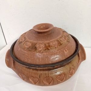 Vintage Handmade 8" Ceramics Pottery Casserole Pot w/Lid, Greek Style , Signed